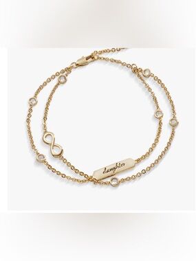 Alex and Ani Gold Double-Strand Bracelet with 'daughter' Bar and Infinity Charm